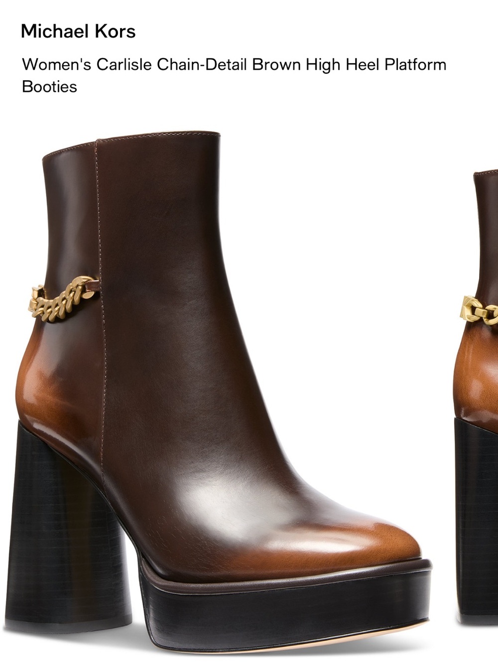 Michael Kors Two-Tone Brown Leather Platform Chain Ankle Boots